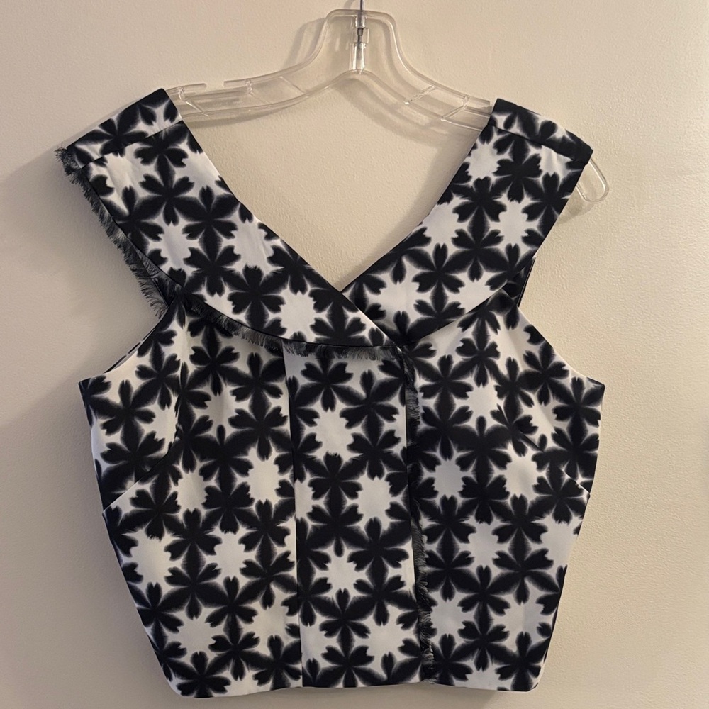 Black & White Floral Square-Neck Crop Top